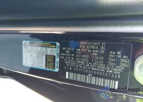 2024 Kia Telluride Sx Prestige X-Line z USA, uszkodzony, nr VIN 5XYP5DGC6RG527328